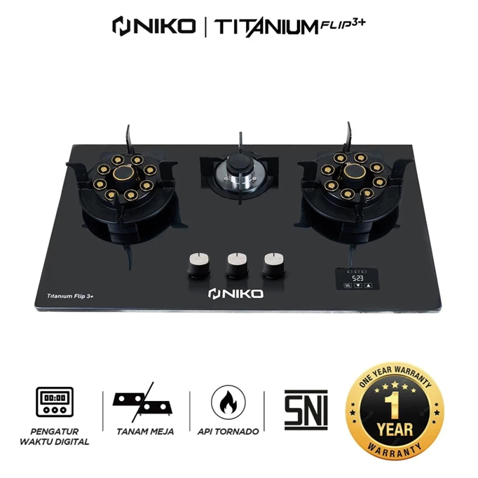 Kompor Tanam NIKO KOMPOR GAS TANAM 3 TUNGKU & LIPAT TITANIUM FLIP 3+ SNI