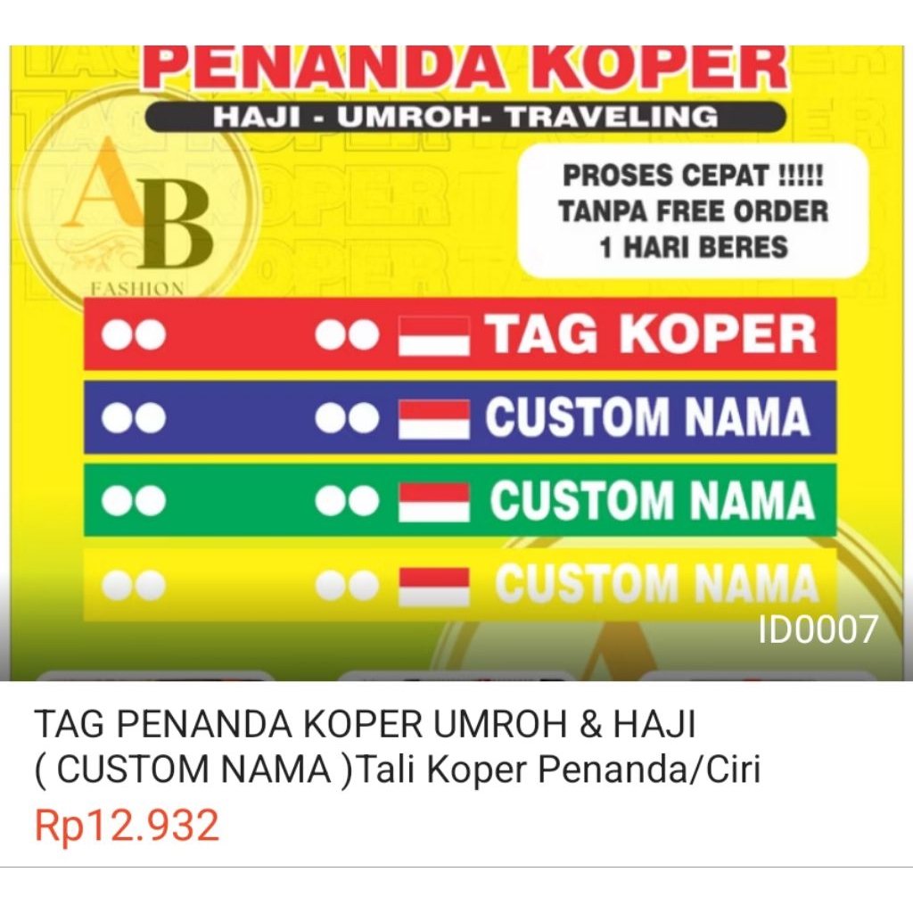 TAG PENANDA KOPER HAJI & UMROH (COSTUME NAMA) Tali Koper/penanda/ciri