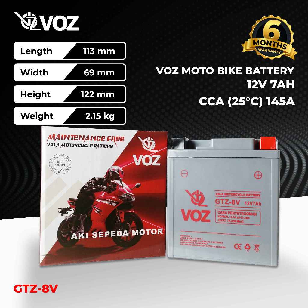 Voz Battery Aki Motor GTZ-8V 12V 7Ah - Aki Motor GTZ8V 12V 7 Ah