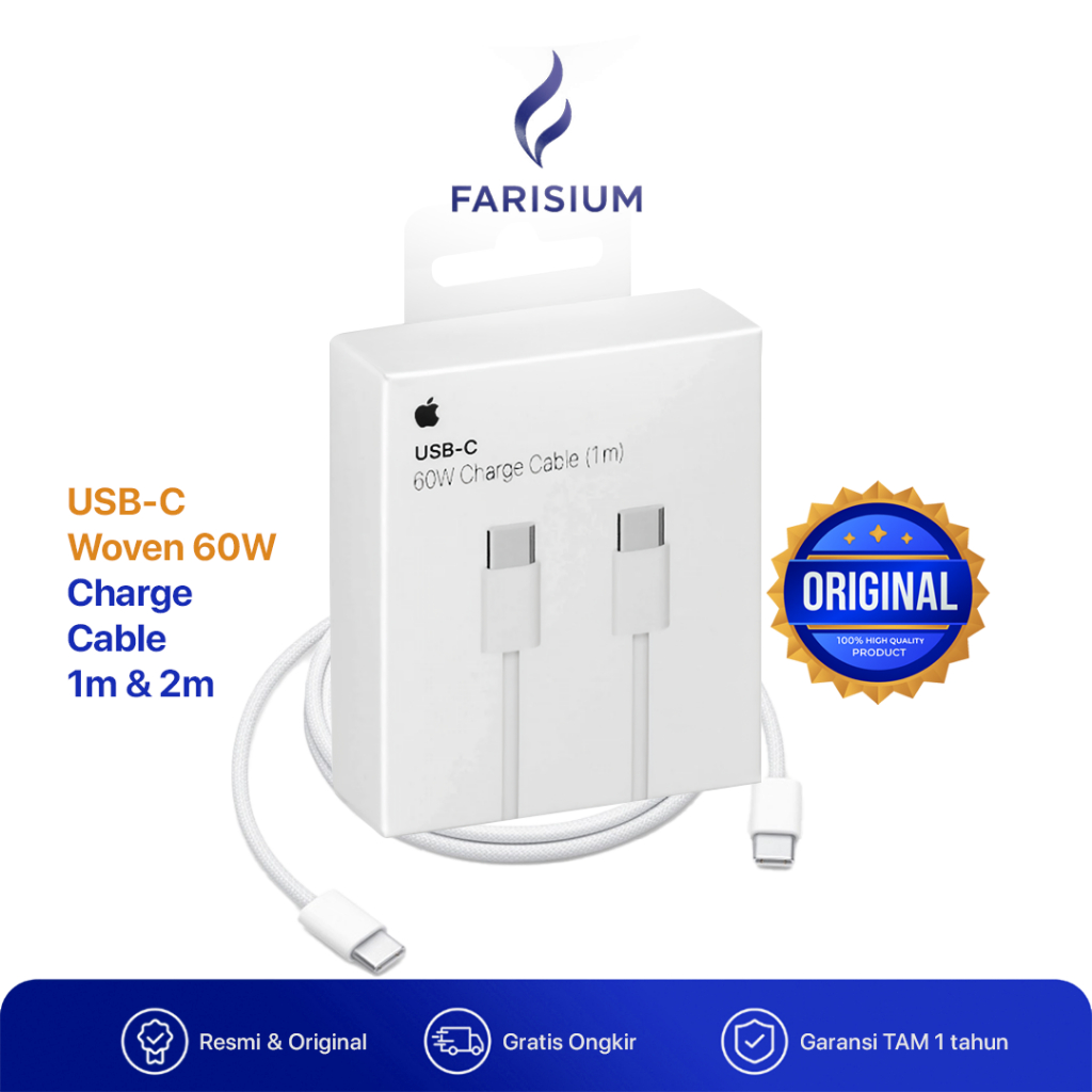Kabel Charger Type C Original iBox 60W USB C Woven Cable 1m iPhone Apple 1m 2m