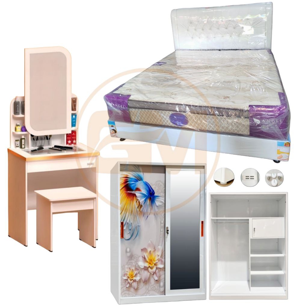 Paket Hantaran Springbed Angel Mosq + Lemari Plat Besi - Golden Mebel