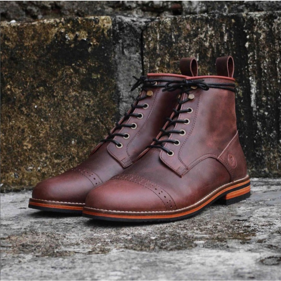 Sepatu Portblue Brown Coffee Lace Up Captoe Boots Shoes S02 42.5 Kulit Leather Suede