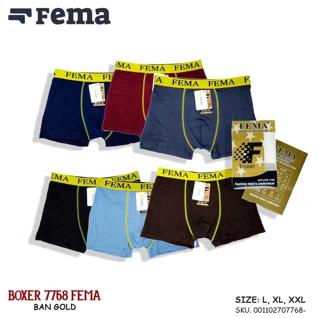 [1 box 3 pcs] Celana Dalam Pria Fema Boxer 7768/Celana Dalam Pria Model Boxer Fema Adem Lembut/CD Pr