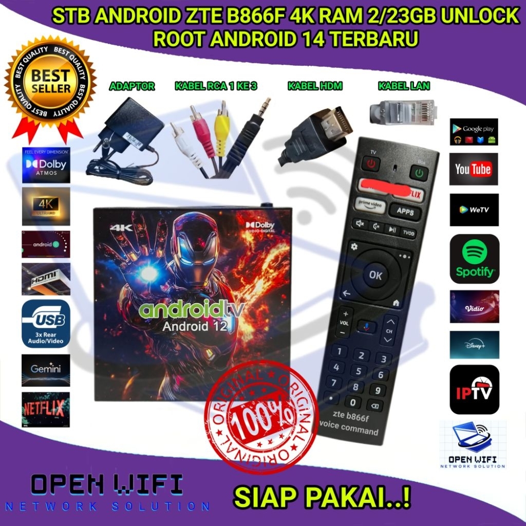 STB B866F OS 12 SUDAH ROOT UNLOCK REMOTE VOICE RAM 2 GB ROM 32 GB SIAP PAKAI