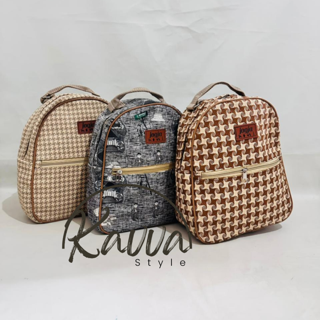 Tas Ransel Mini Kanvas Motif Klasik – Backpack Wanita Kekinian / Tas Punggung Casual Jogja Handmade