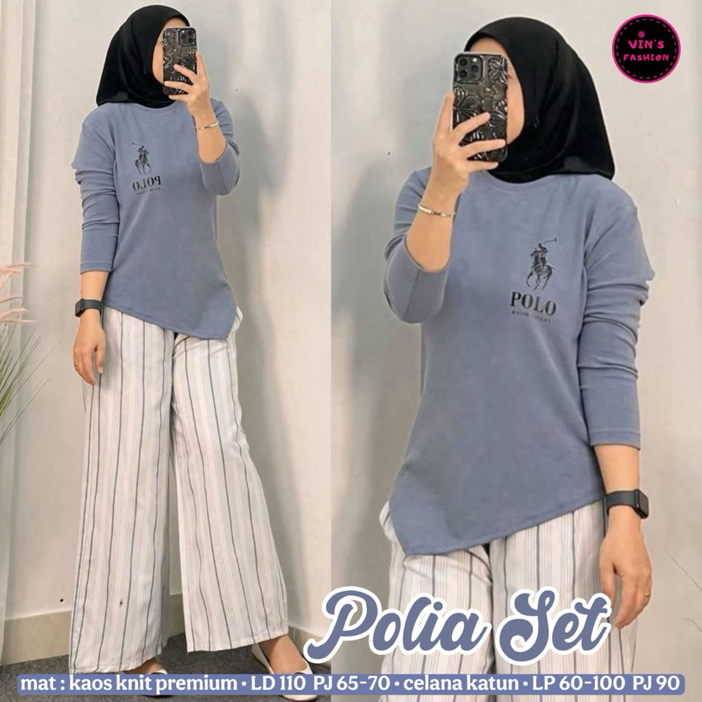 setelan kaos wanita terbaru polia one set knit wanita