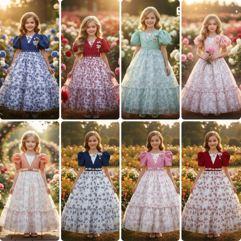 GAUN ULANG TAHUN ANAK MEWAH/ GAUN PESTA ANAK KATUN /GAUN NATAL ANAK SIMPEL DAN MEWAH 4-12 TH