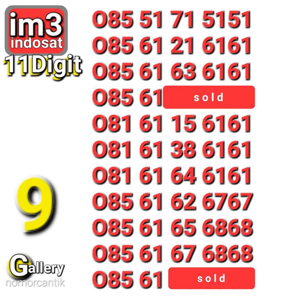 NOMOR CANTIK IM3 11ANGKA 6161 777