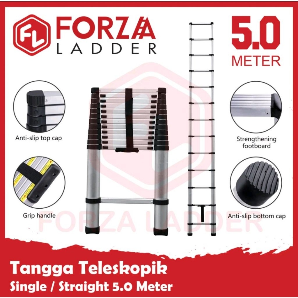Tangga Teleskopik 5 Meter Tangga Lipat Alumunium Teleskopik Forza 5 M