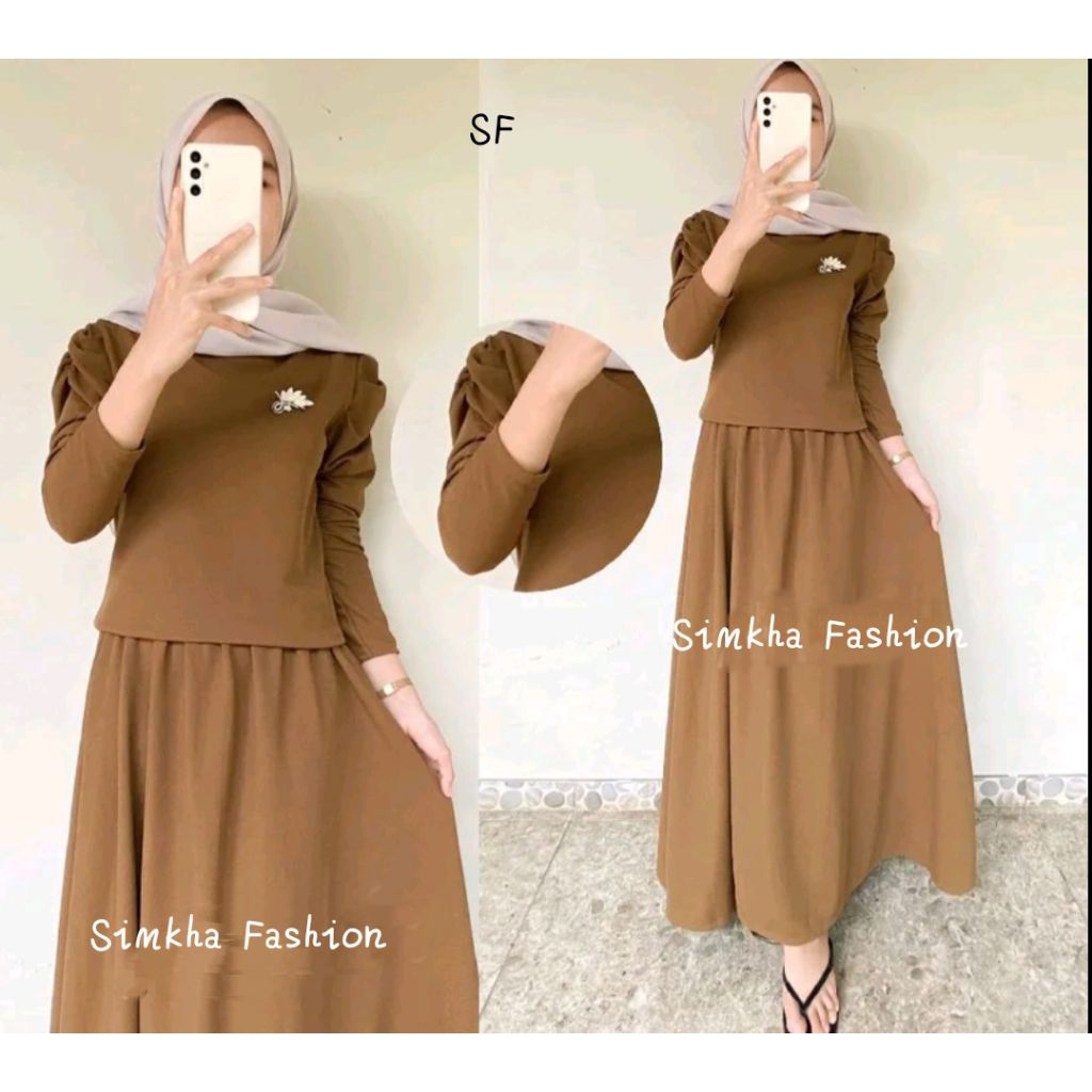 Aqilla Set Knit Rib Oska / Setelan Rok Wanita / Setelan Rok Mayung Viral Tiktok