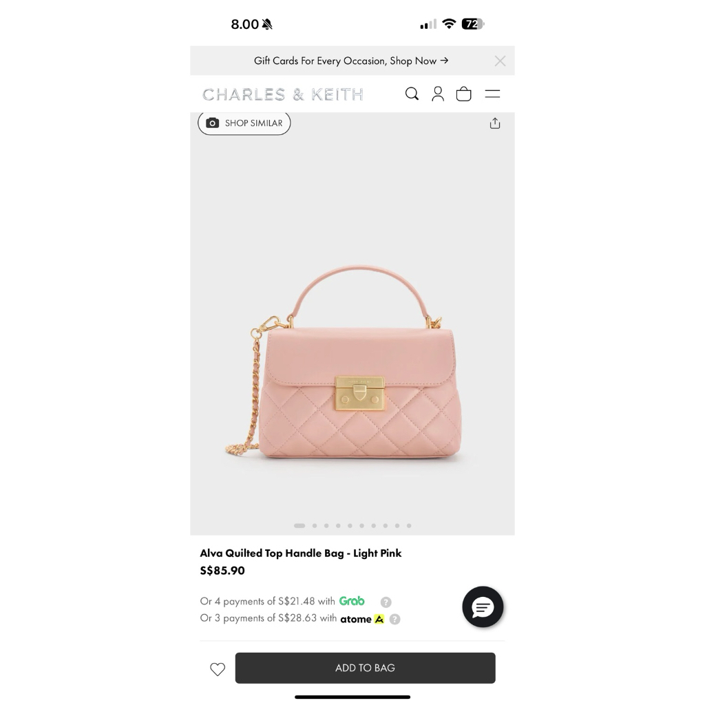 Alva Quilted Top Handle Bag - Light Pink