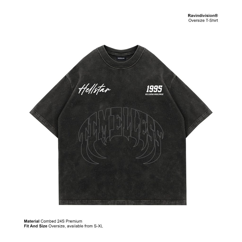 KAOS OVERSIZE HELLSTAR 1995 WASH BLACK EDITION // PRIA DAN WANITA