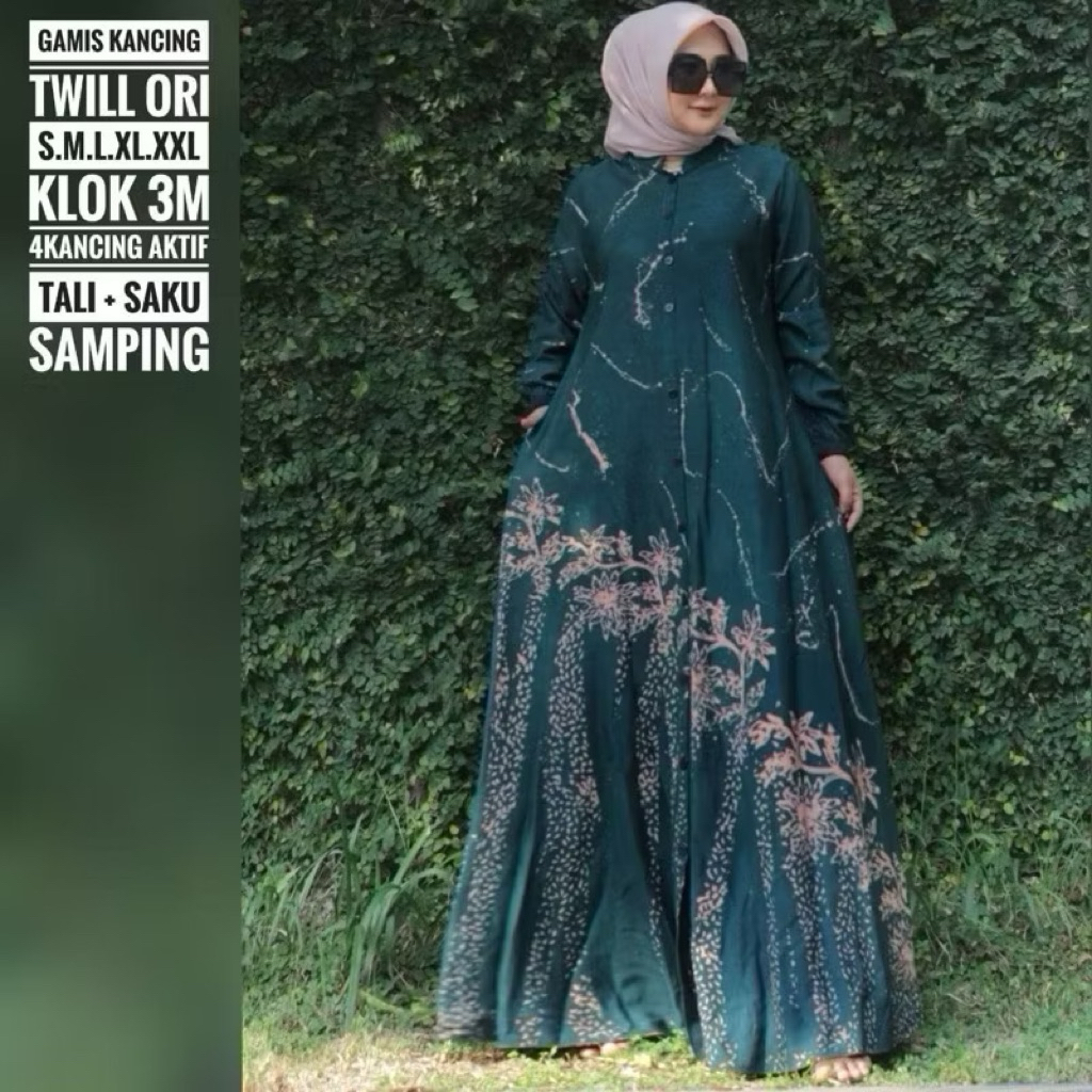 GAMIS TWILL ORI CAP MALAM KANCING DEPAN / GAMIS TWILL ASLI BATIK PEKALONGAN SIZE S M L XL XXL