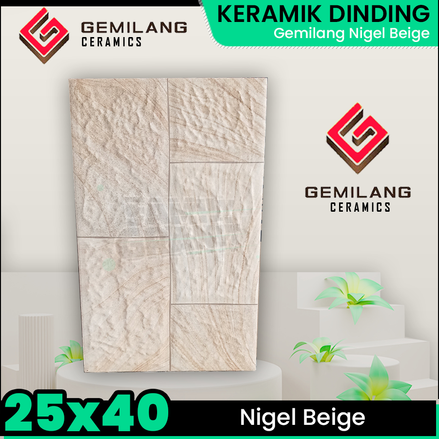 Keramik Dinding 25x40 Gemilang Nigel Beige Motif Batu Alam Matte Embossed