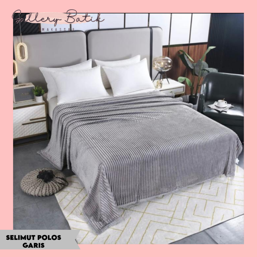 SELIMUT BULU POLOS SALUR SELIMUT GARIS UKURAN 150 X 200 SELIMUT LEMBUT HALUS [ Gallery Batik Makassa