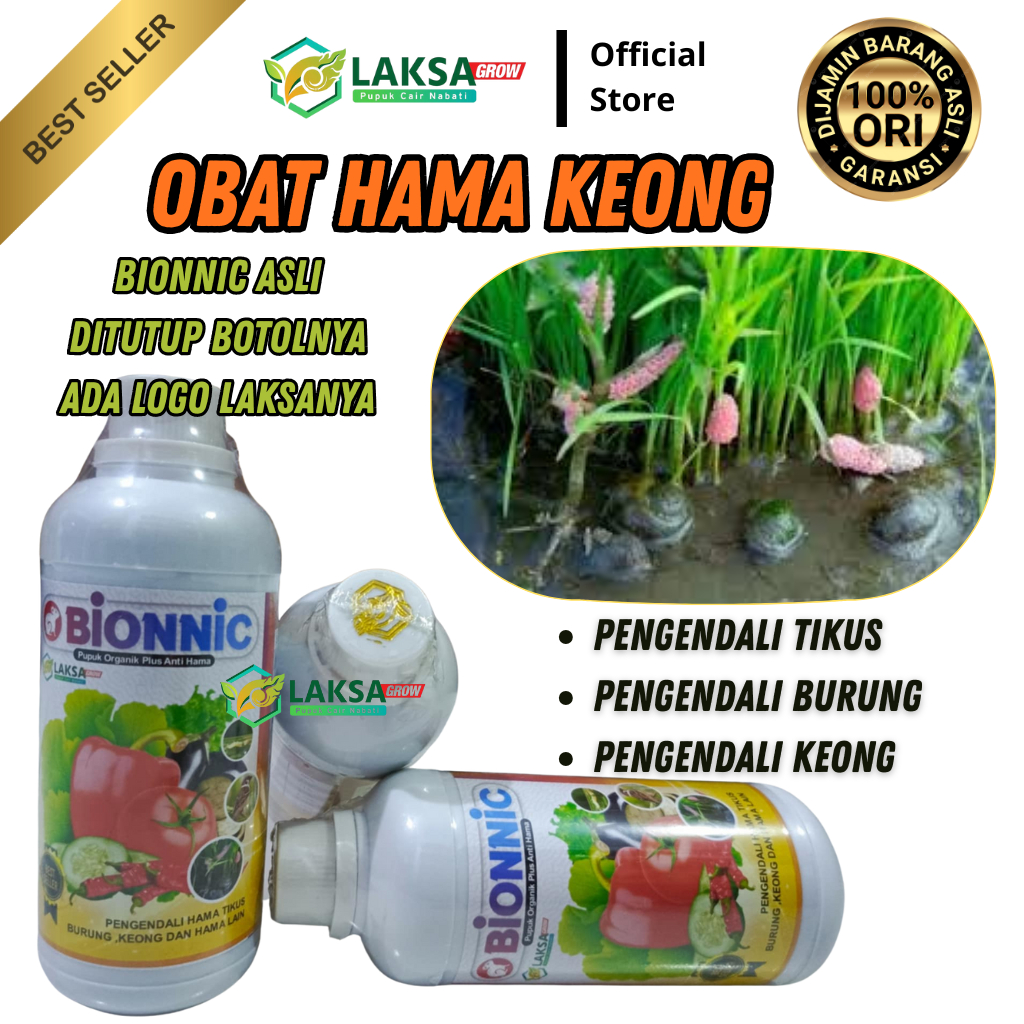Obat Hama Keong Sawah Paling Ampuh BIONNIC Laksa Grow 500ML Pengendali Keong Mas Perusak Padi Efekti