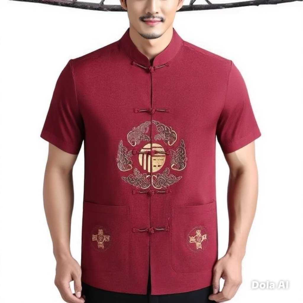Chinese New Year Sale Baju Cheongsam Pria Baju Tradisional Kemeja Formal Baju Imlek Pria Bordir Koin