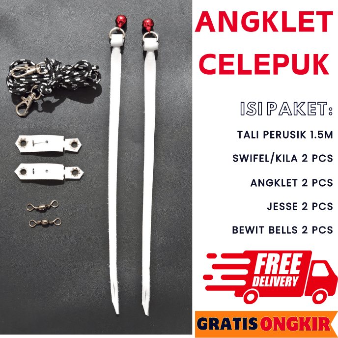 Anklet celepuk/tali kaki burung hantu bahan kulit/fullset