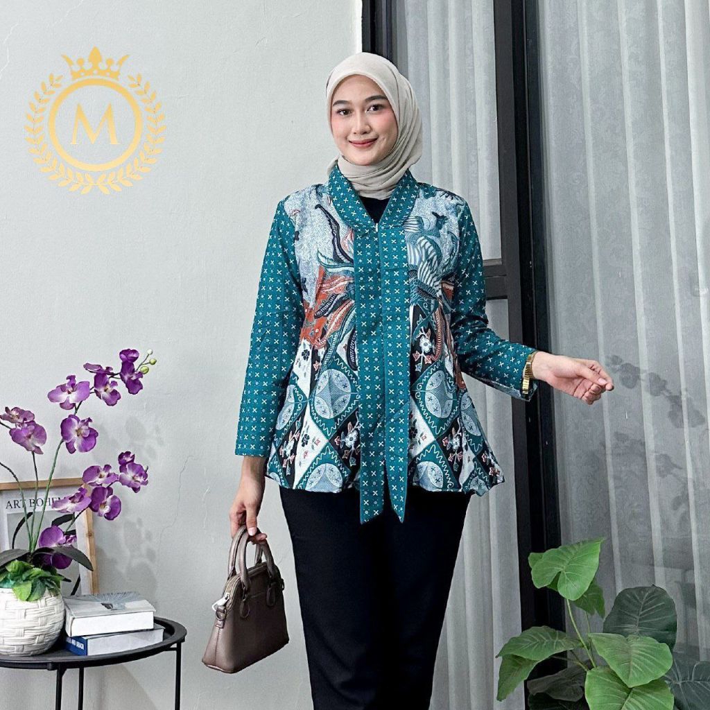 Baju atasan batik model kebaya wanita dewasa kekinian resleting depan batik kerja lengan panjang