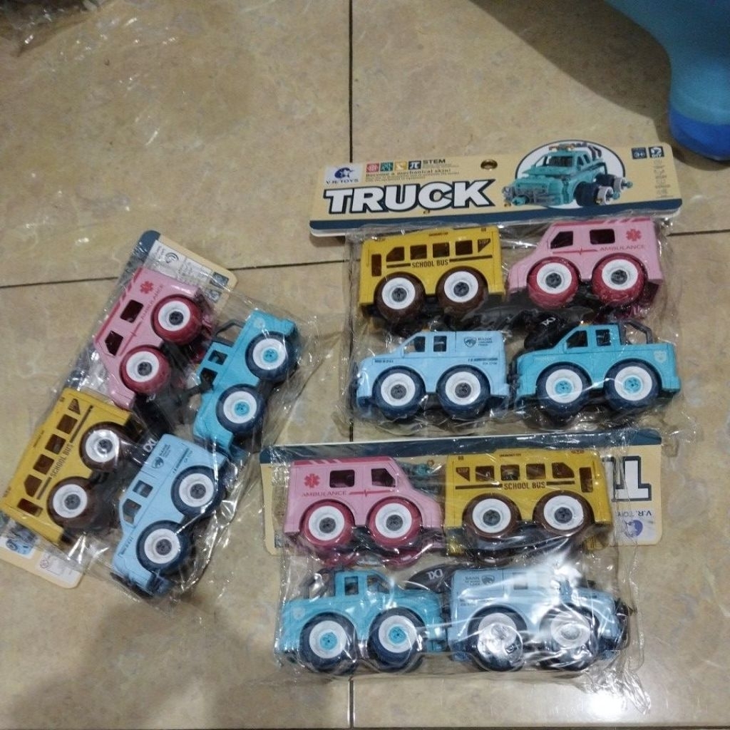 oketoys mainan mobil truk bus truck DIY school bus bank ambulance police