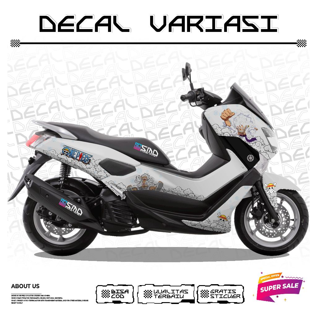 STICKER FULL BODY KEREN LAMINASY DECAL MOTIF ONE PIECE LUFFY GEAR NMAX OLD