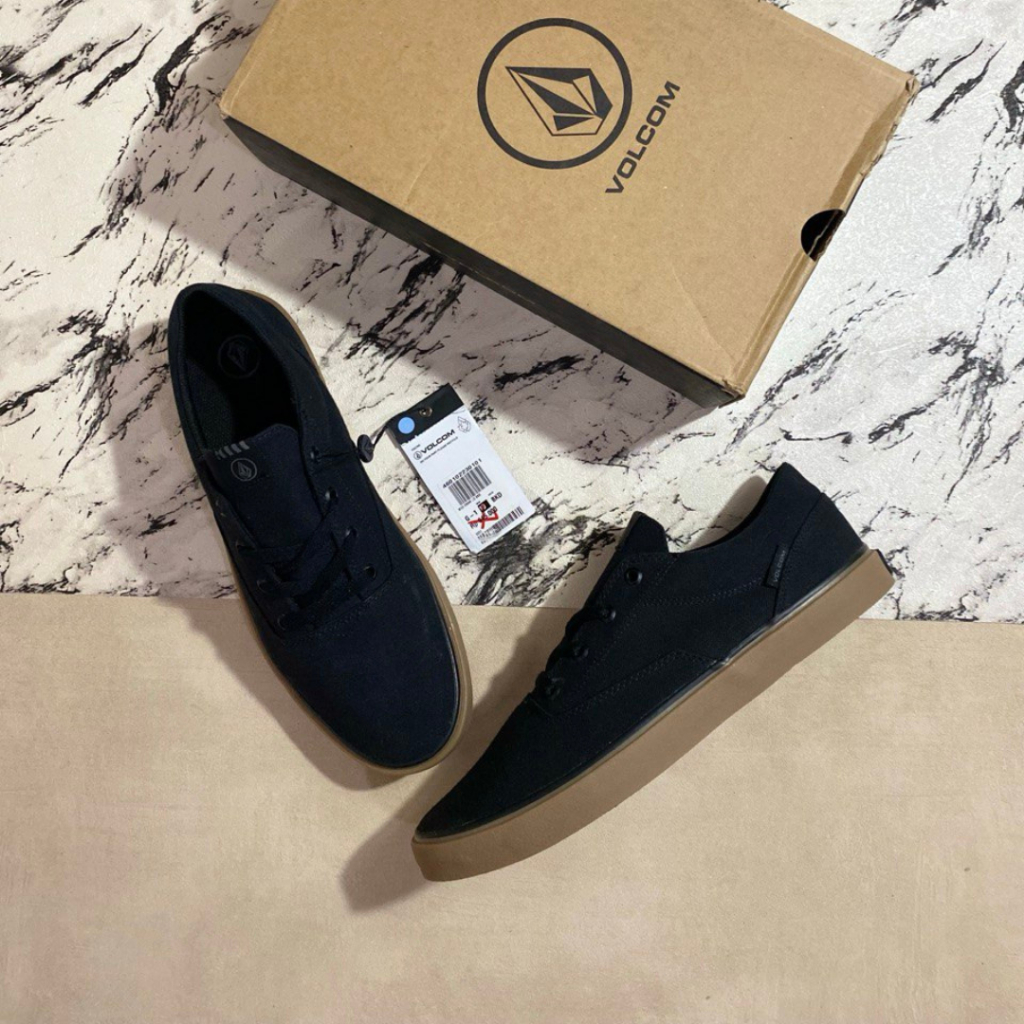 Volcom Sepatu Sneakers Skate Pria Original MSO Draw Lo BKD Deadstock Black Destruction Canvas Baru d