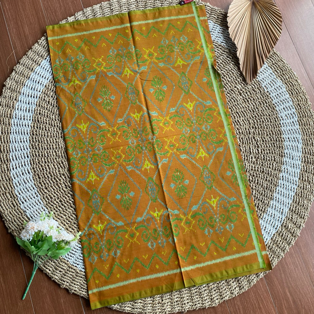 KAIN TENUN ENDEK KHAS BALI MOTIF SONGKET HIJAU LIME GRINGSING