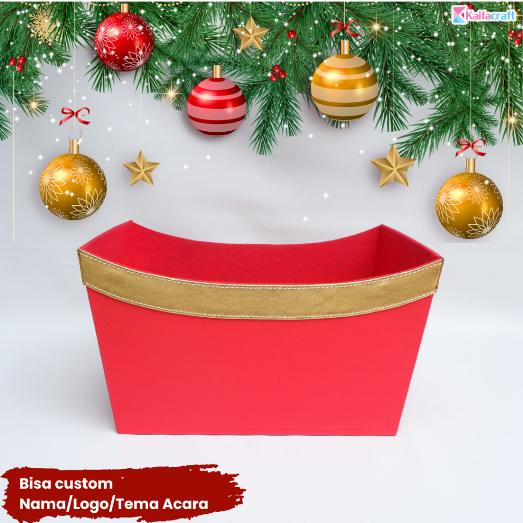 Keranjang Parcel Natal List Emas | Keranjang Hampers Natal | Packaging Parcel Natal | Keranjang Parc