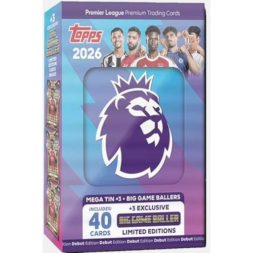 Premier League Topps 2026 New - One Random Mega Tin - 40 Cards Including 3 Exclusive LE 25/26 Soccer