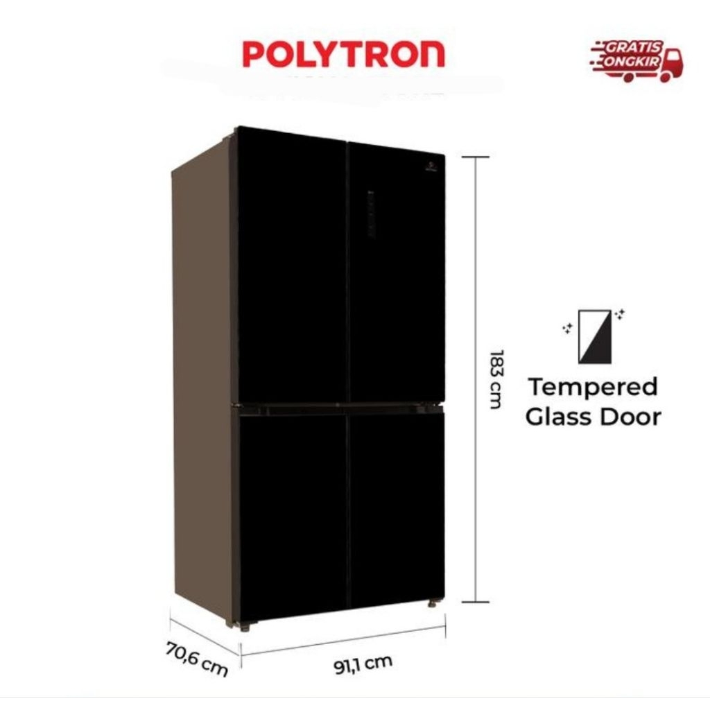 POLYTRON PRS561X Kulkas 4 Pintu 620 Liter Pintu kaca kulkas 4 pintu 620L Glasses Door Tampered Glass