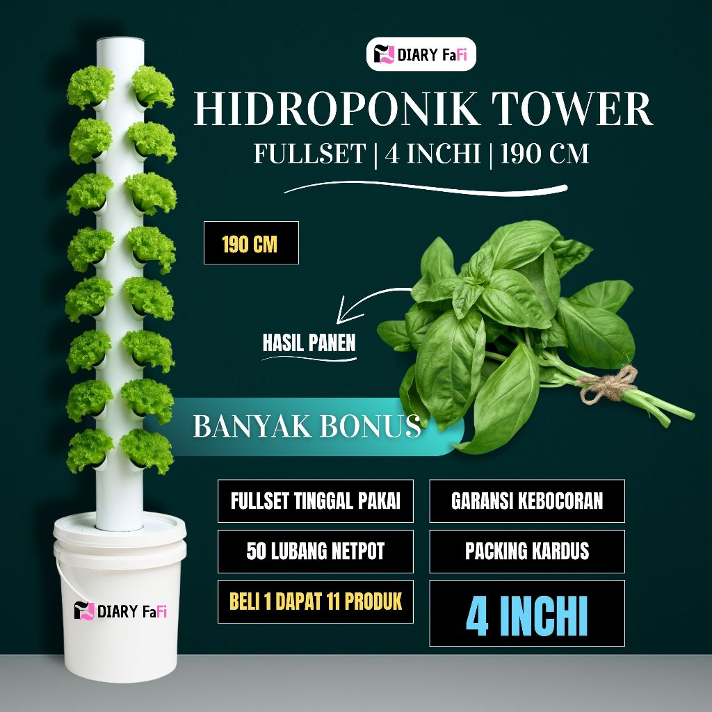 HIDROPONIK TOWER | 190 CM | 4 INCH | HIDROPONIK SET LENGKAP | HIDROPONIK PEMULA
