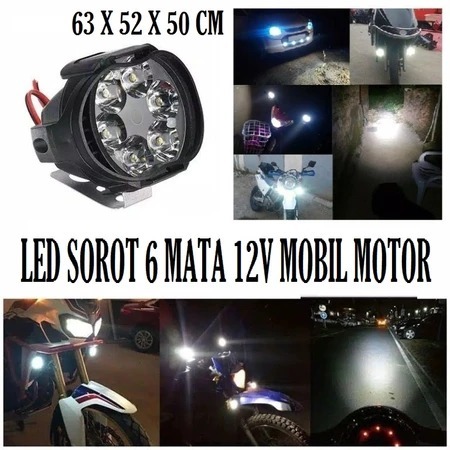 1P Led 6 Mata Bulat GARANSI SANGAT TERANG Sorot 12 Volt Motor Mobil Lampu Tembak Spion 6mata 12v