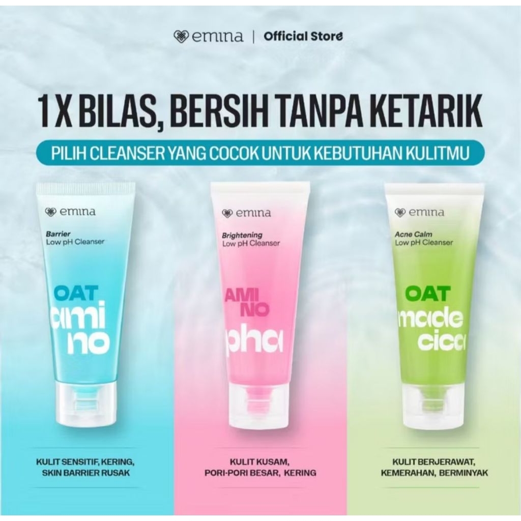 ￼Emina Oat Amino Ceramide Barrier Low pH Gel Cleanser 70ml - Facial Wash Skincare Sabun Muka Cerah G