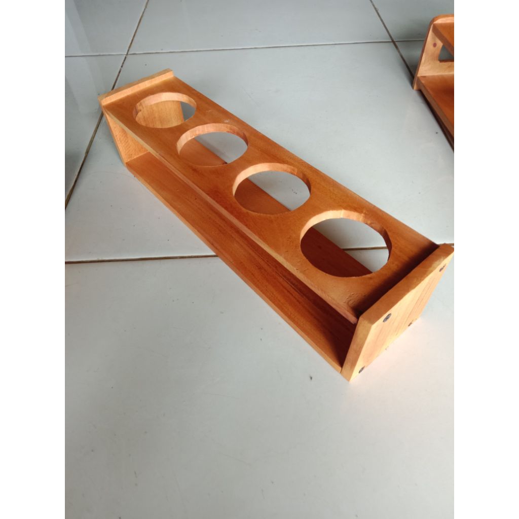 rak botol rak cup minuman kayu mahoni