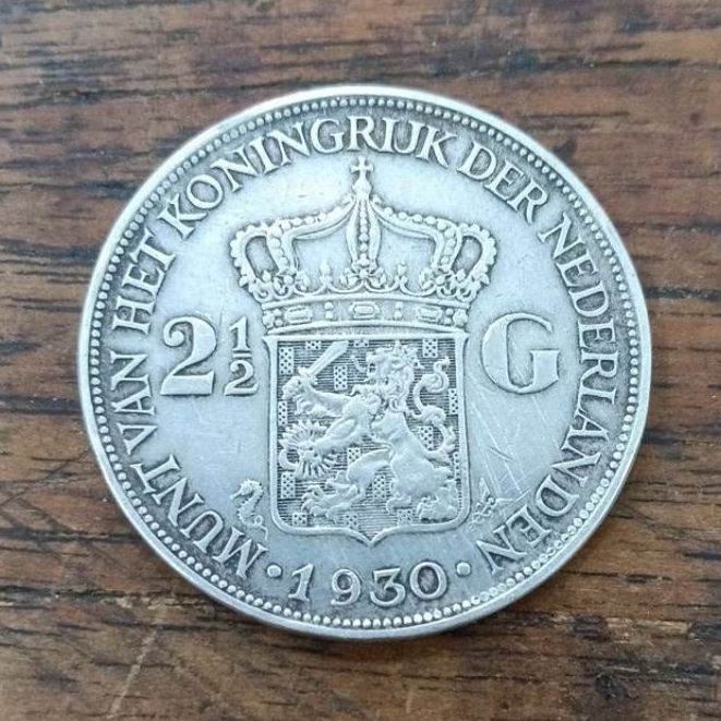 koin perak asli wilhelmina 2,5G 1930