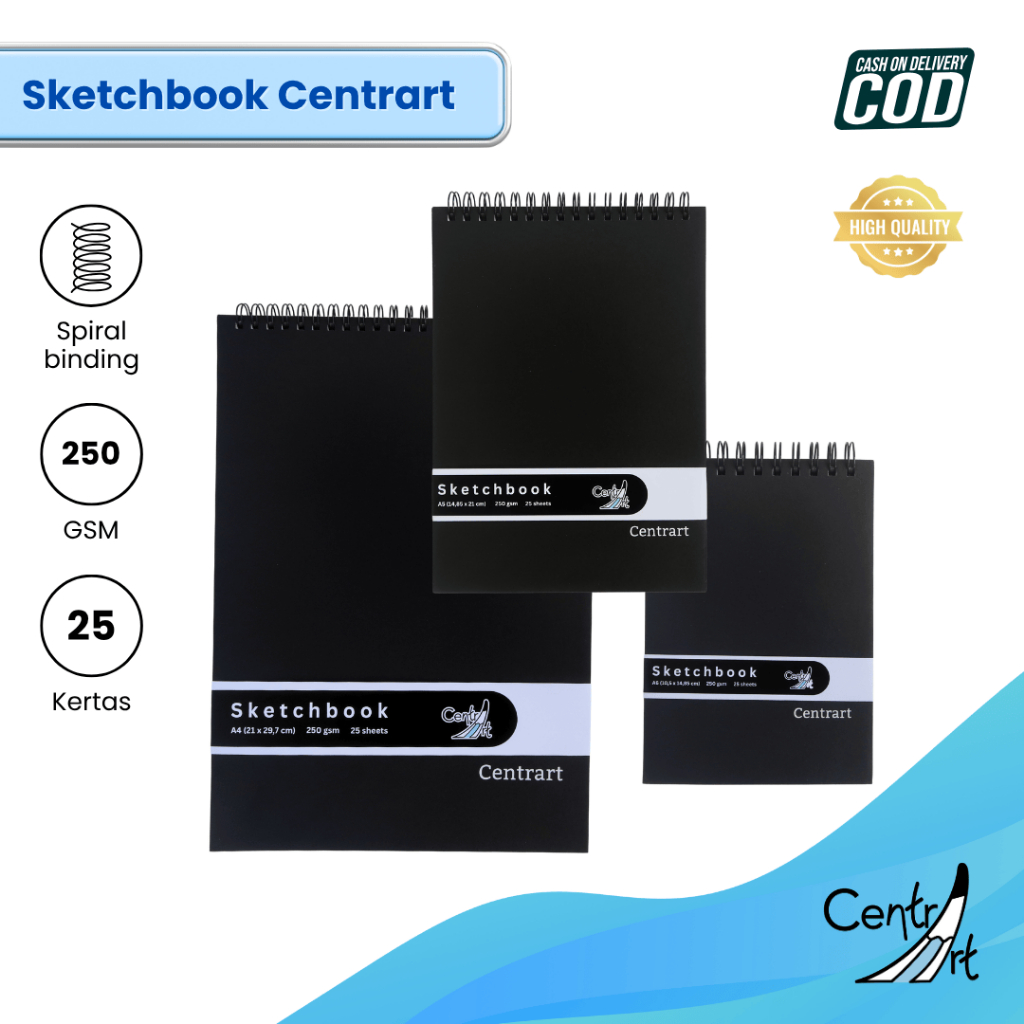 Centrart Sketchbook Spiral 250gsm 25 kertas A4/A6 | Berkualitas | tidak mudah robek | Tebal
