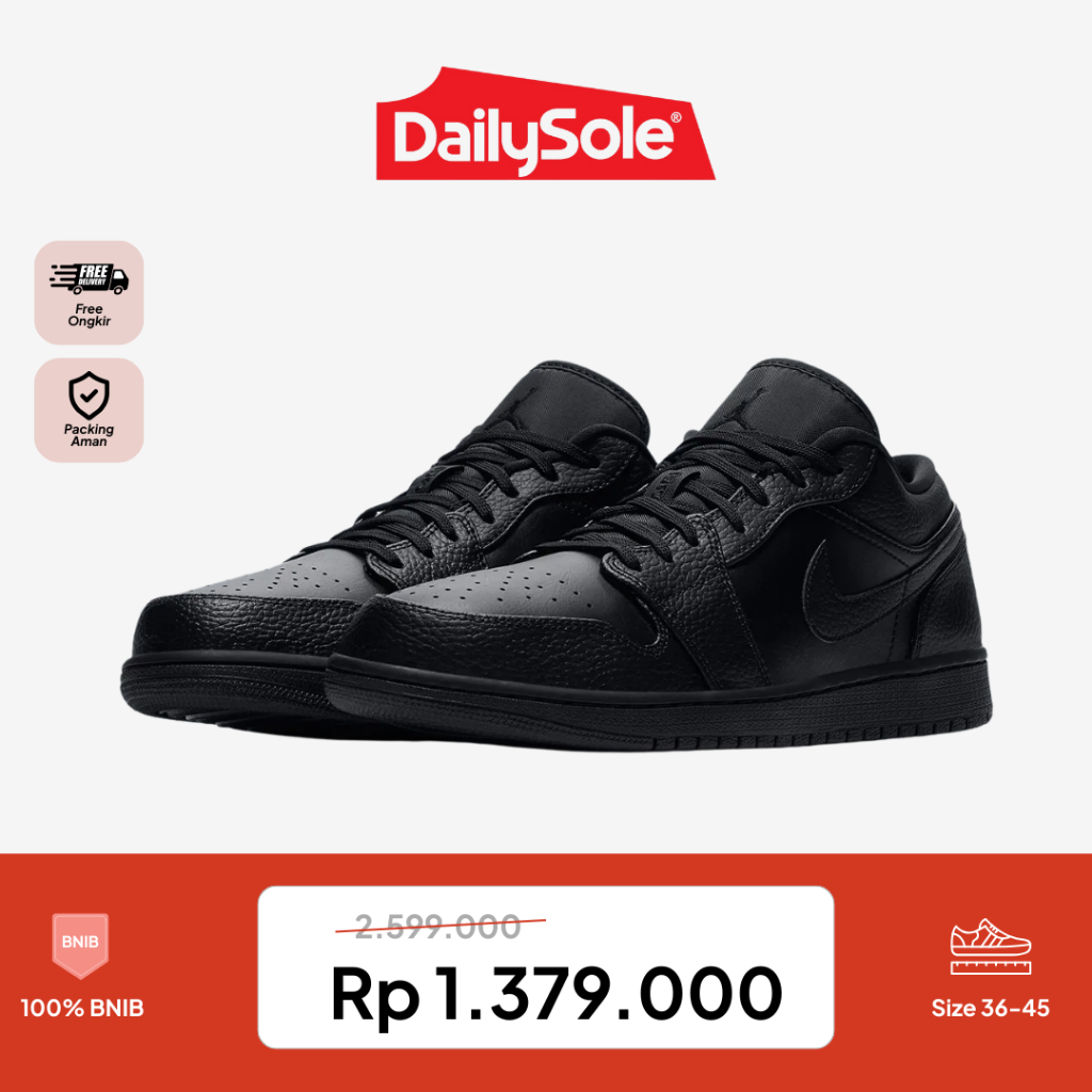 Sepatu Sneakers Air Jordan 1 Low Triple Black "FULL BLACK"