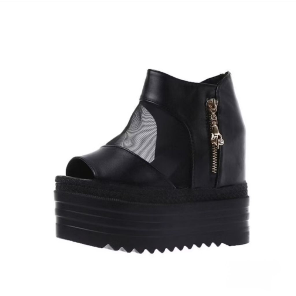 Sepatu Wedges sandals Fashion Korea Sepatu Wanita Sandal wanita - HITAM 37