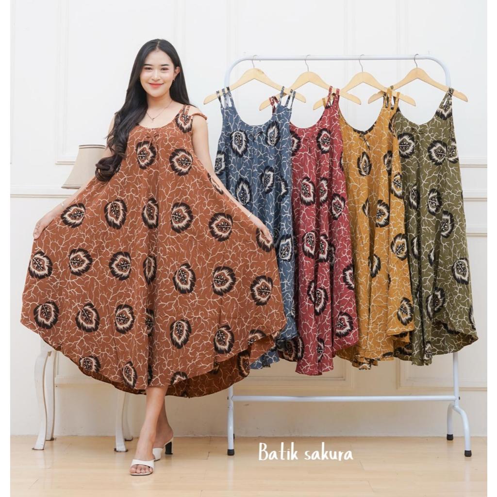 Daster Payung Jumbo Yukensi Diana Motif Printing Batik Sakura Pekalongan Baju Dress Piyama Wanita