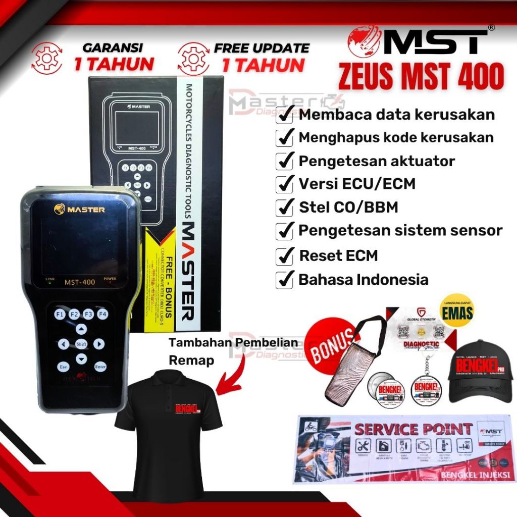 Scanner Motor Injeksi Universal, Master Zeus MST-400P,  Scaner Honda dan Yamaha dengan tambahan Fitu