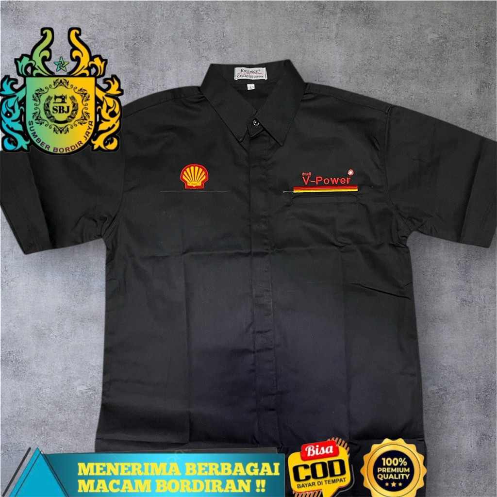 KEMEJA SHELL V-POWER KEMEJA SHELL FUL BORDIR KOMPUTER