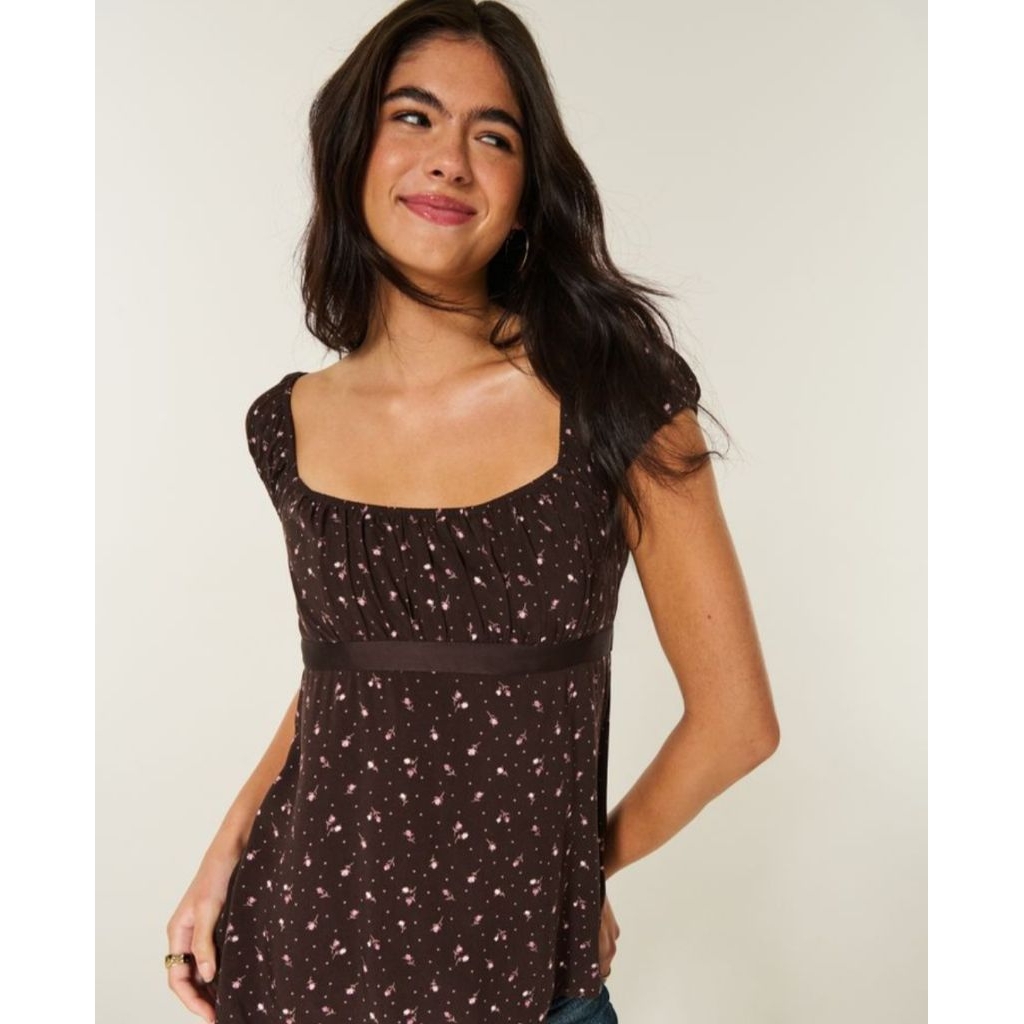 Hollister Babydoll Top Easy Satin Top Brown