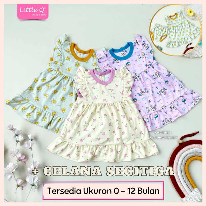 3 STEL NOURA DRESS REMPEL + CELANA DALAM SEGITIGA | DRESS RUFFLE LUCU / DRESS KOREA KOREAN STYLE SET