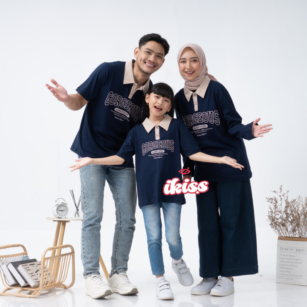 Kaos Couple Keluarga sarimbit Variasi Kerah Kombinasi Ayah Ibu Anak Family Set