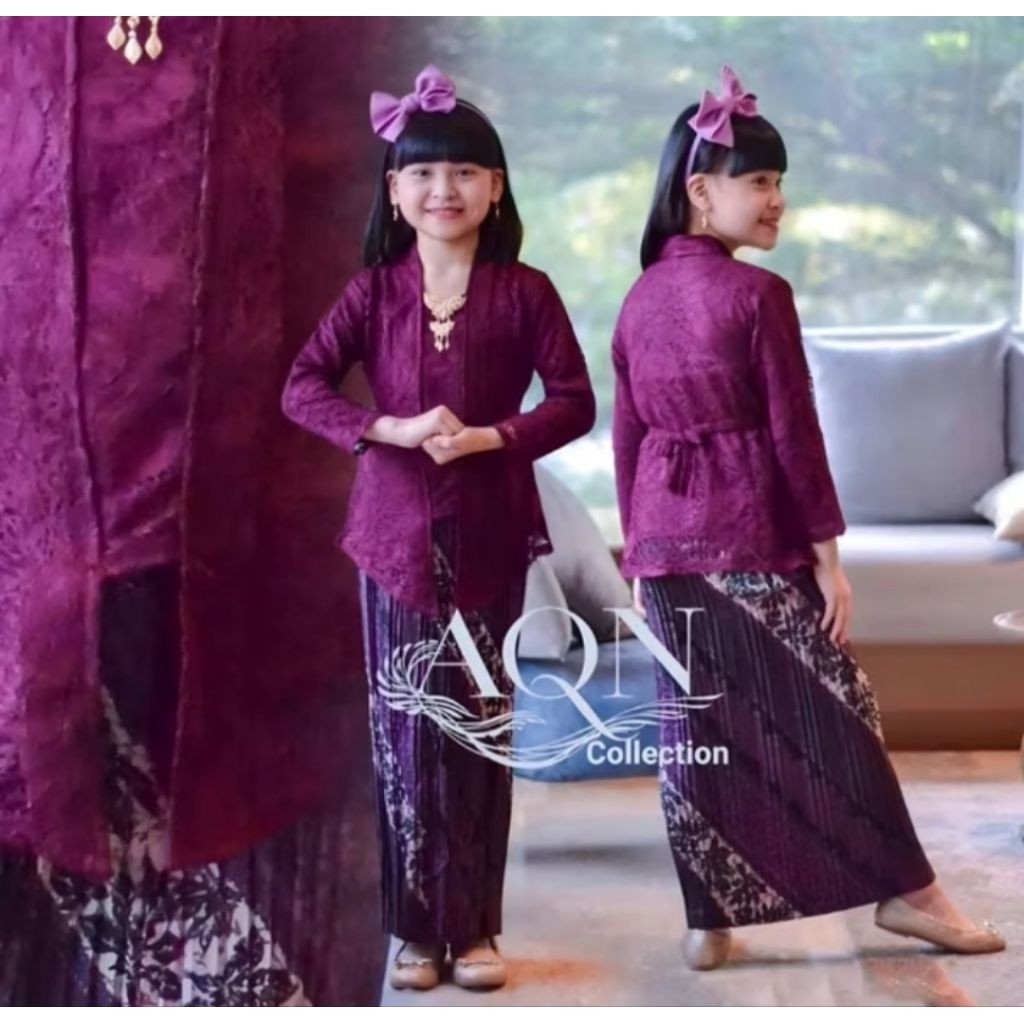ONE SET BAJU KEBAYA KUTUBARU BROKAT ANAK PEREMPUAN USIA 4-12 TAHUN MIX ROK PLISKET KEBAYA ANAK BROKA