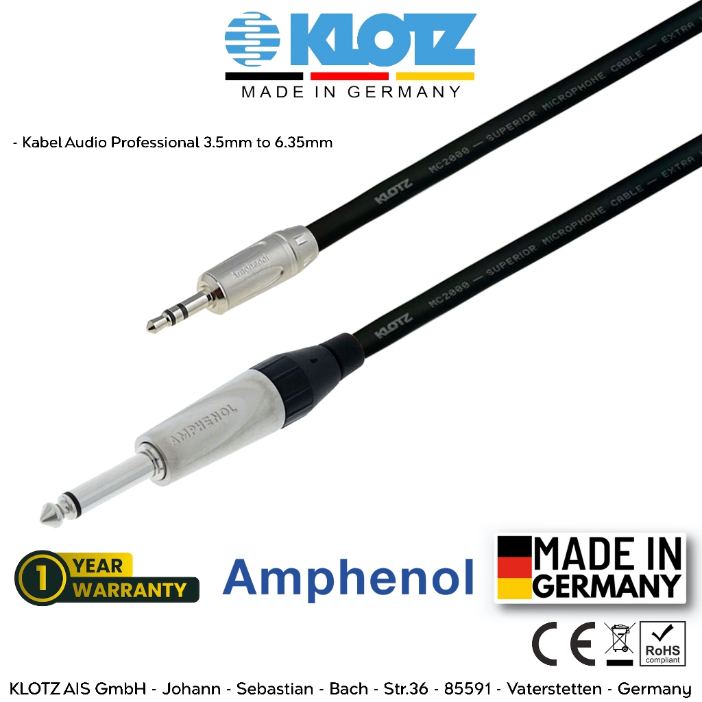 Klotz Original | Kabel Audio Klotz Jack 3.5mm to 6.5mm - Reg: (KLOTZ, AMPHENOL, MINI - AKAI TS)
