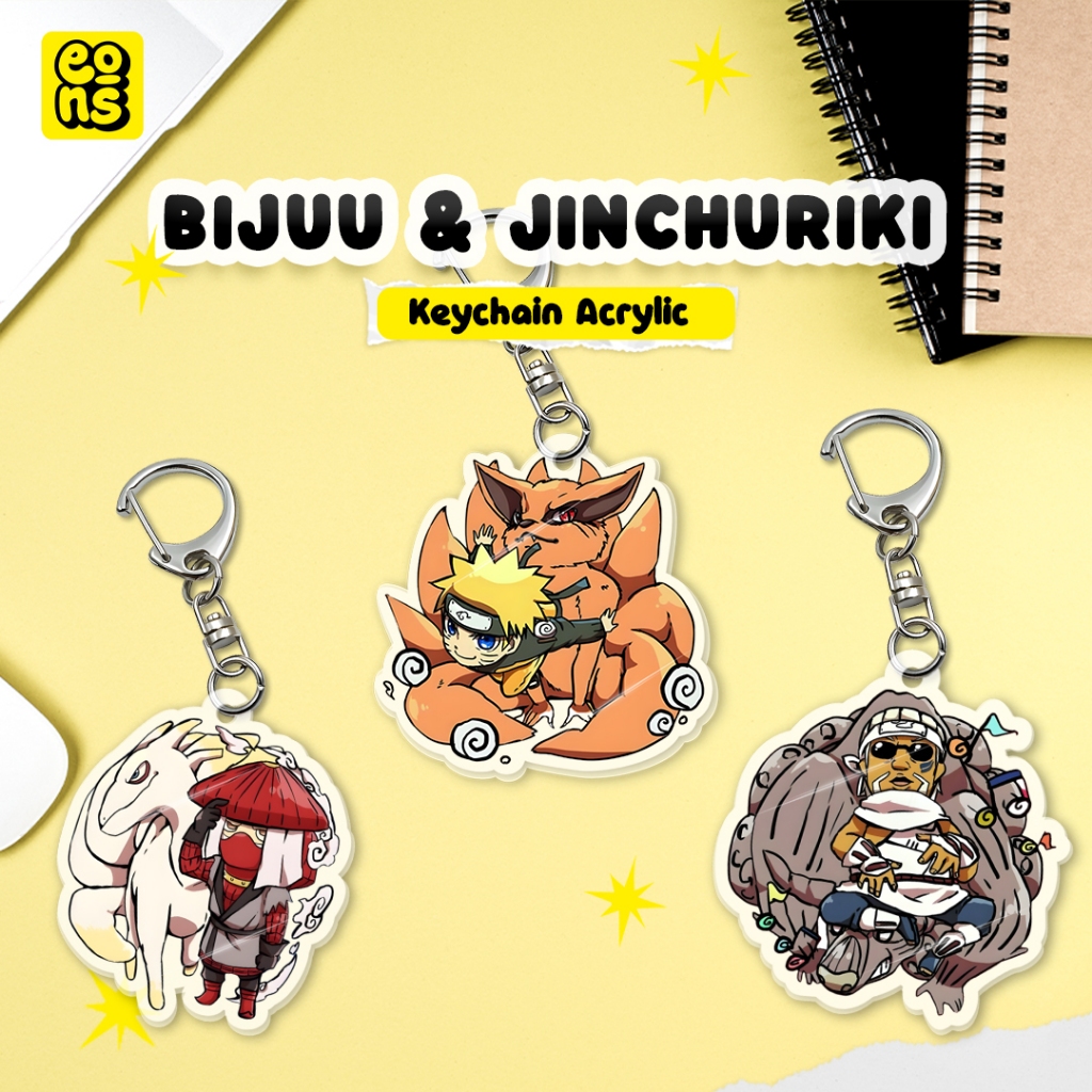 Gantungan Kunci Akrilik Bijuu & Jinchūriki Naruto | Keychain Anime Karakter Kurama Gaara Killer B