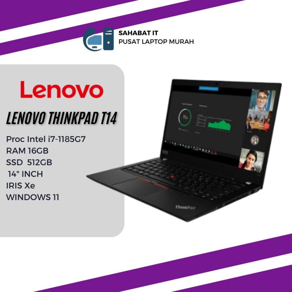 Laptop Second Premium Lenovo Thinkpad T14 Intel i7-1185G7 16GB RAM 512GB SSD Windows Original