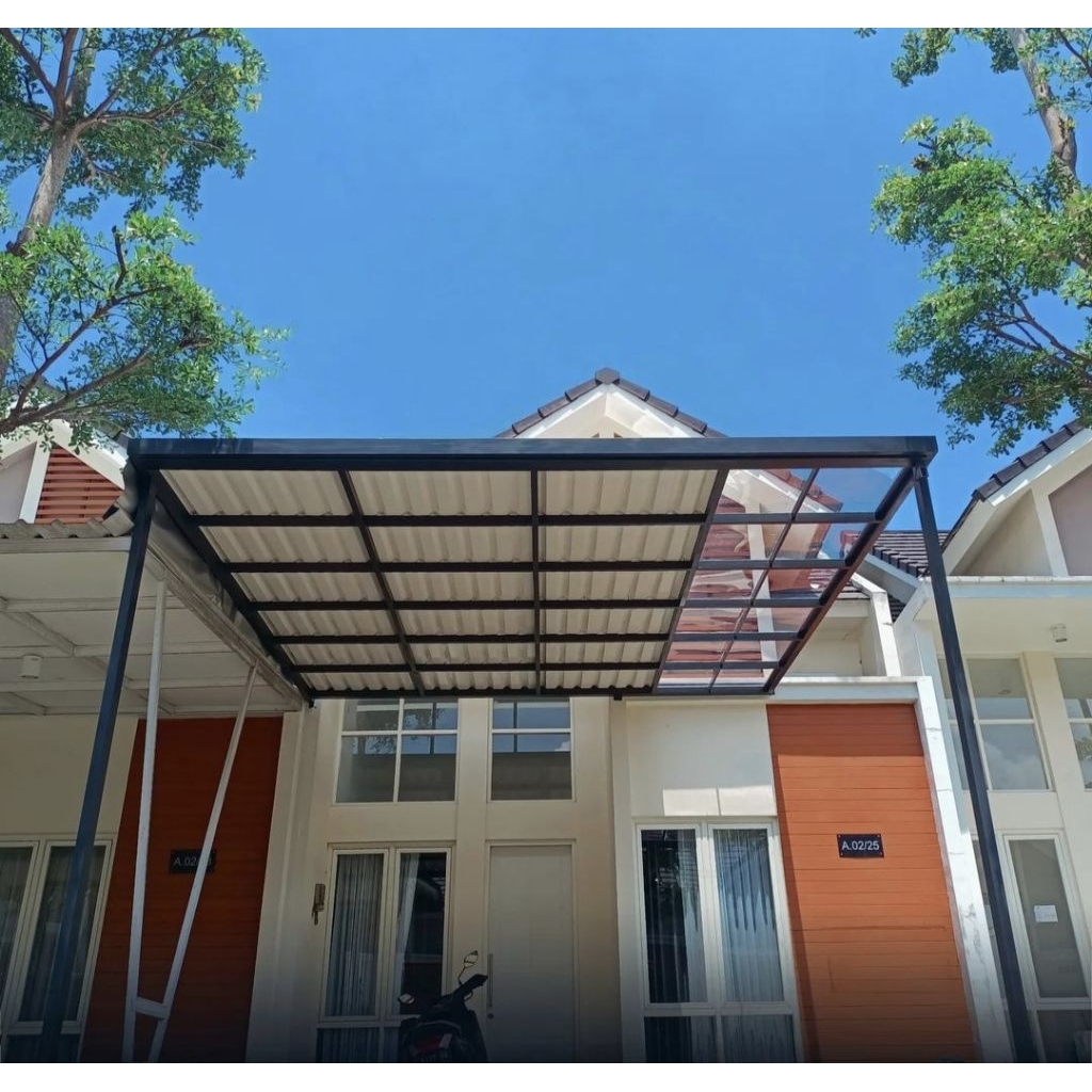 KANOPI RUMAH ATAP ALDERON + SOLARFLAT / SOLARTUFF RANGKA ANTI KARAT HOLO GALVANIS