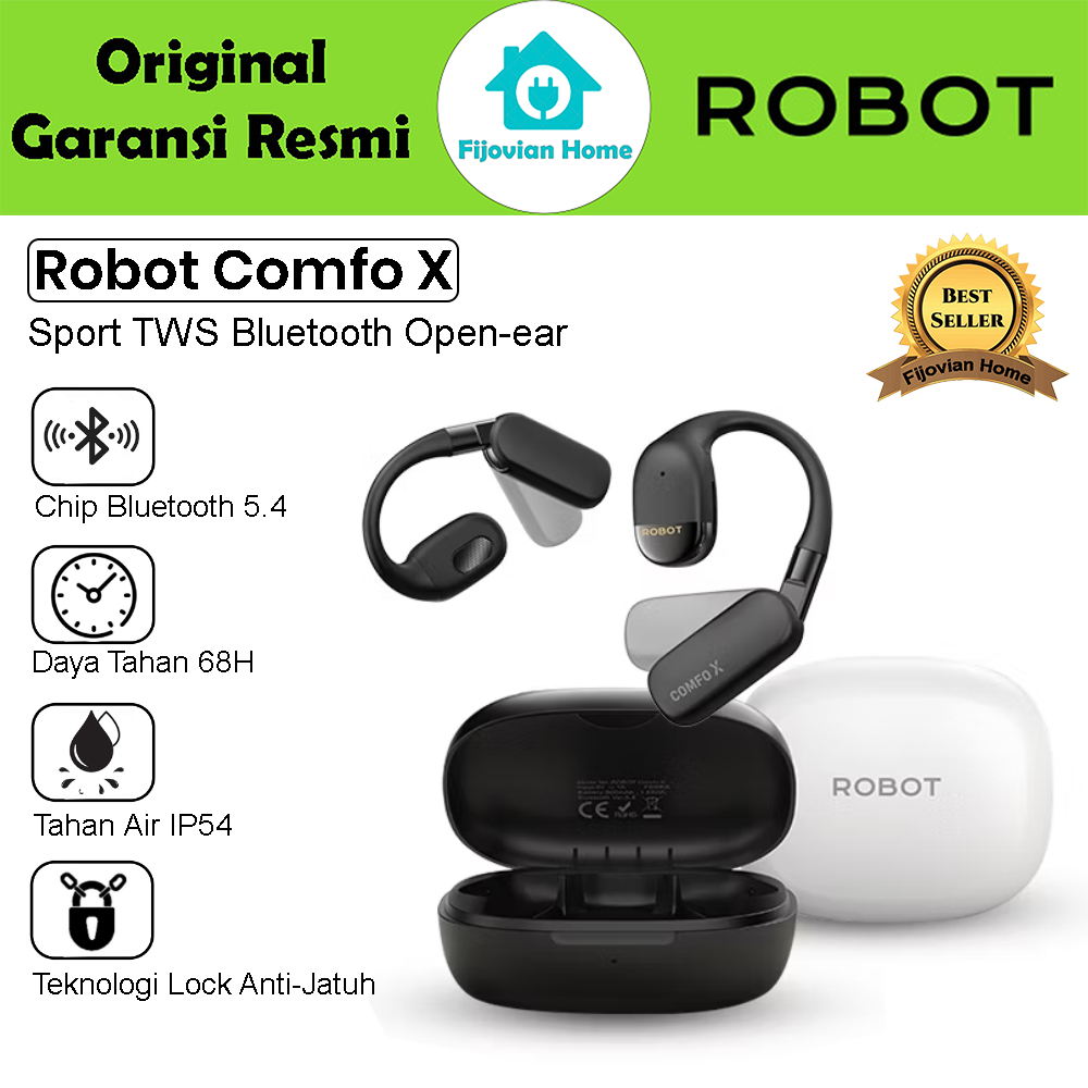 Headset Bluetooth Robot Comfo X TWS Open-ear AI Sport R-WAT Audio Super Bass